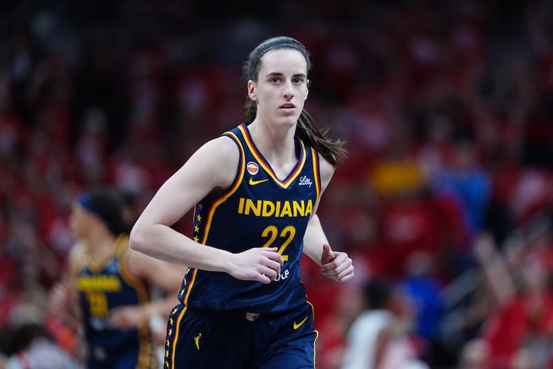 Indiana Fever guard Caitlin Clark (22) runs up the floor while playing against the Las Vegas Aces in game two of Round 1 of the WNBA Playoffs on September 29, 2026, at Gainbridge Fieldhouse in Indianapolis, Indiana.