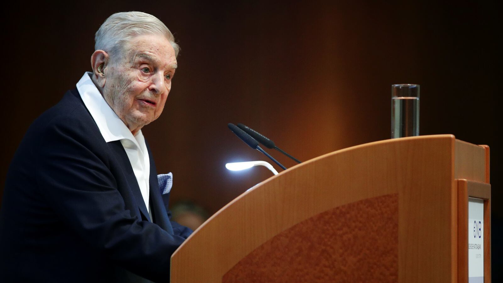 Billionaire George Soros speaking at an awards ceremony in Vienna in 2019.