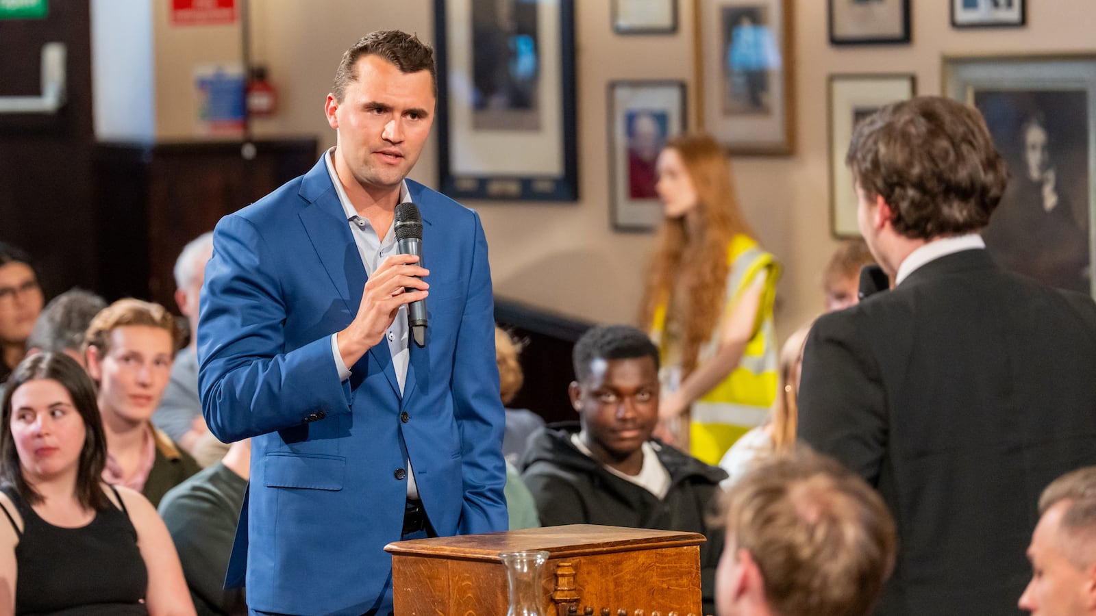 Charlie Kirk debates with students at The Cambridge Union on May 19, 2025