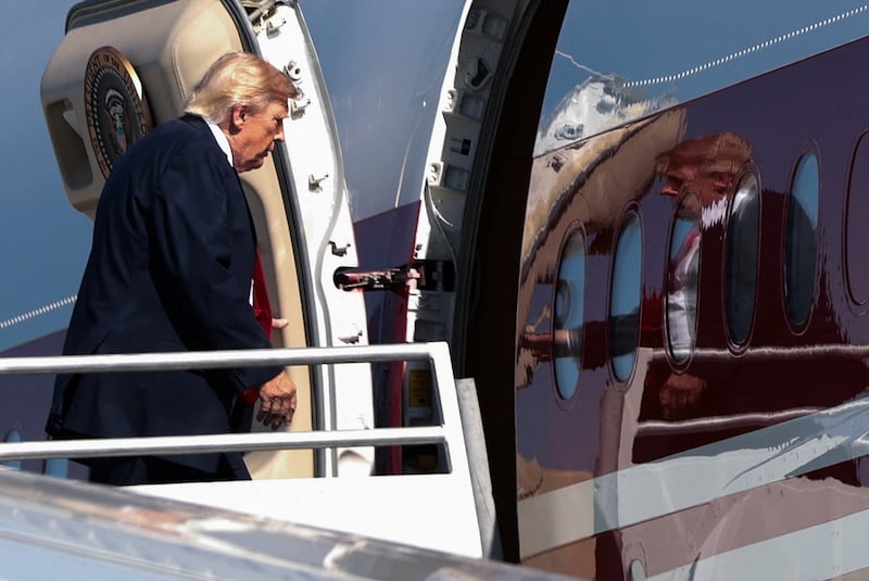 U.S. President Donald Trump boards Air Force One as he departs Harry Reid International Airport in Las Vegas, Nevada, U.S., August 5, 2026.