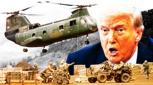 Donald Trump overlayed on a photo of the Vietnam War