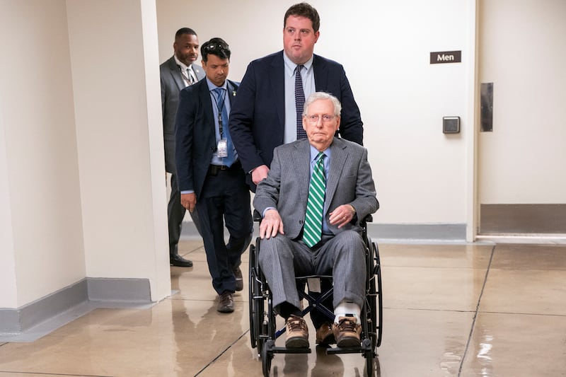 Senator Mitch McConnell looks on at Capitol Hill in Washington, D.C. on March 11, 2025.