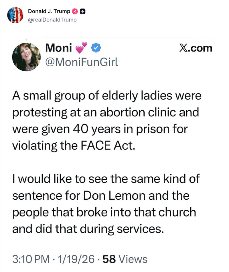 Donald Trump Truth Social post of an X post about Don Lemon