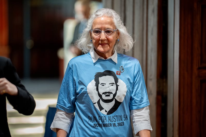 WASHINGTON, DC - MAY 3: Debra Tice, the mother of Austin Tice, arrives to speak at the National Press Club on May 3, 2024 in Washington, DC. The National Press Club holds a forum on World Press Freedom Day to discuss what the status is of the cases involving U.S. Journalists Austin Tice, who was kidnapped in August 2012 while reporting in Syria, Evan Gershkovich, a Wall Street Journal reporter who was arrested in March 2023 on spying charges in Russia, and Alsu Kurmasheva, a Radio Free Europe/Radio Liberty journalist who is detained in Russia. (Photo by Andrew Harnik/Getty Images)