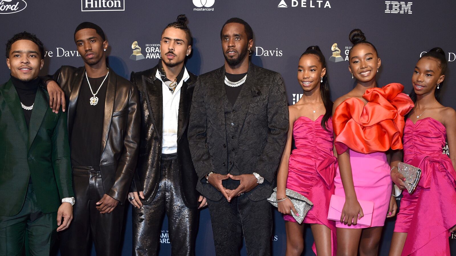(L-R) Justin Dior Combs, Christian Casey Combs, Quincy Taylor Brown, Sean "Diddy" Combs, D'Lila Star Combs, Chance Combs and Jessie James Combs attend the Pre-GRAMMY Gala and GRAMMY Salute to Industry Icons Honoring Sean "Diddy" Combs on January 25, 2020 in Beverly Hills, California.