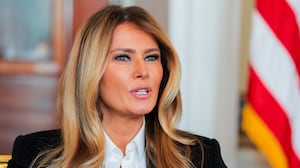 WASHINGTON, DC - FEBRUARY 04: First lady Melania Trump speaks during a meeting with Keith Siegel and Aviva Siegel in the Blue Room of the White House on February 04, 2026 in Washington, DC. Keith Siegel, a U.S. citizen, was freed from Hamas captivity on February 1, 2025 after spending 484 days in captivity. Aviva Siegel was also held captive and released in November 2023. (Photo by Anna Moneymaker/Getty Images)