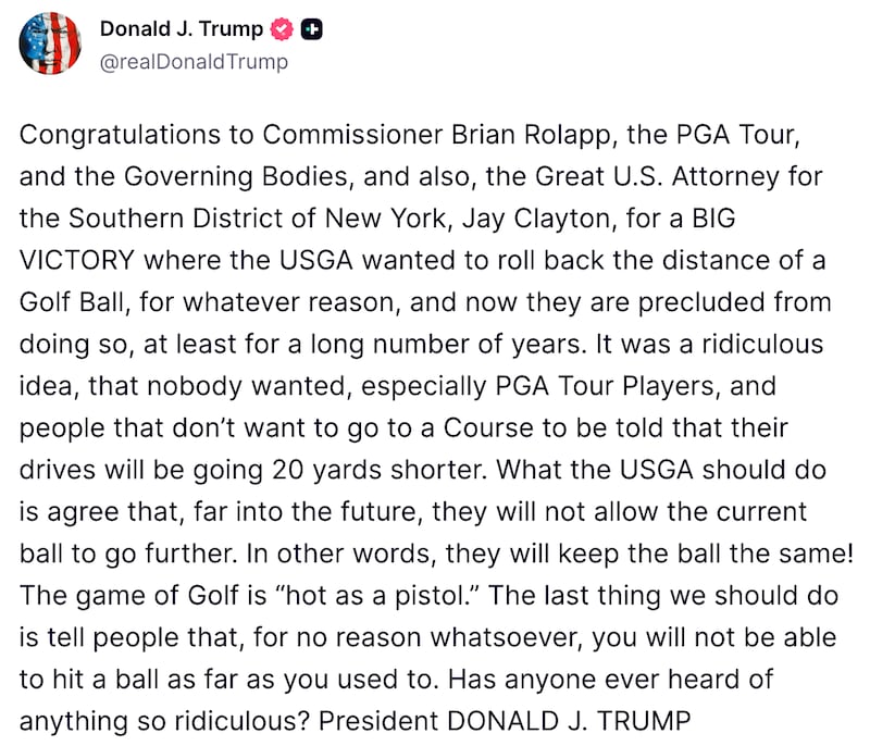 Screenshot of Trump's Truth Social post.