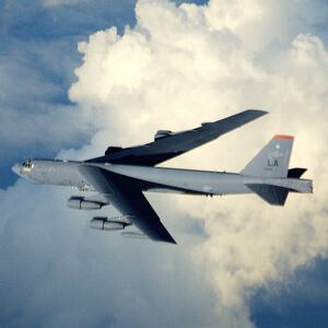 IN FLIGHT - APRIL 7: In this photo provided by the U.S. Air Force, a 40th Expeditionary Bomb Squadron B-52 Stratofortress flies home after striking multiple targets deep in Iraq April 7, 2003 while in flight. Coalition warplanes continue to attack suspected Iraqi leadership targets after U.S.-led ground forces took control of Baghdad. (Photo by Richard Freeland/U.S. Air Force/Getty Images)