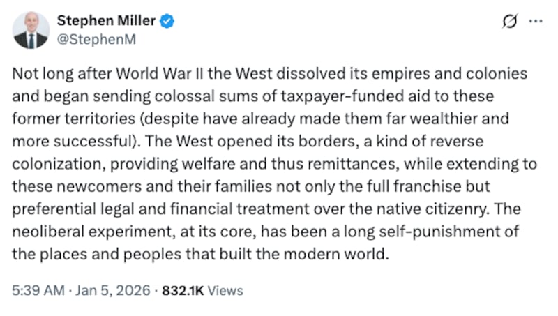 Stephen Miller's pro-empire rant on social media.