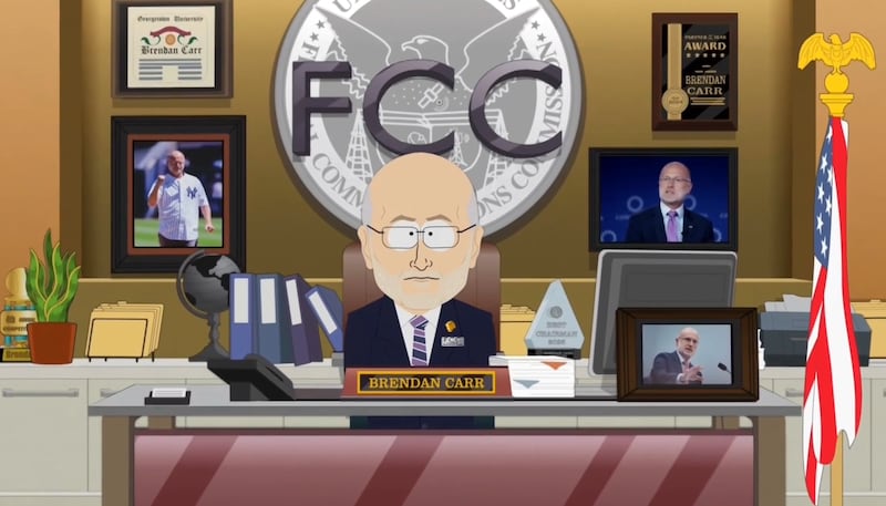 South Park, FCC chairman Brendan Carr at his desk.