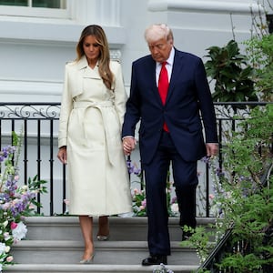 U.S. President Donald Trump and U.S. first lady Melania Trump attend the annual White House Easter Egg Roll, in Washington, D.C., U.S., April 21, 2025.