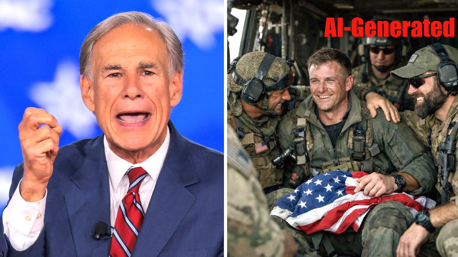 Gregg Abbott and the AI-generated image of a rescued pilot.