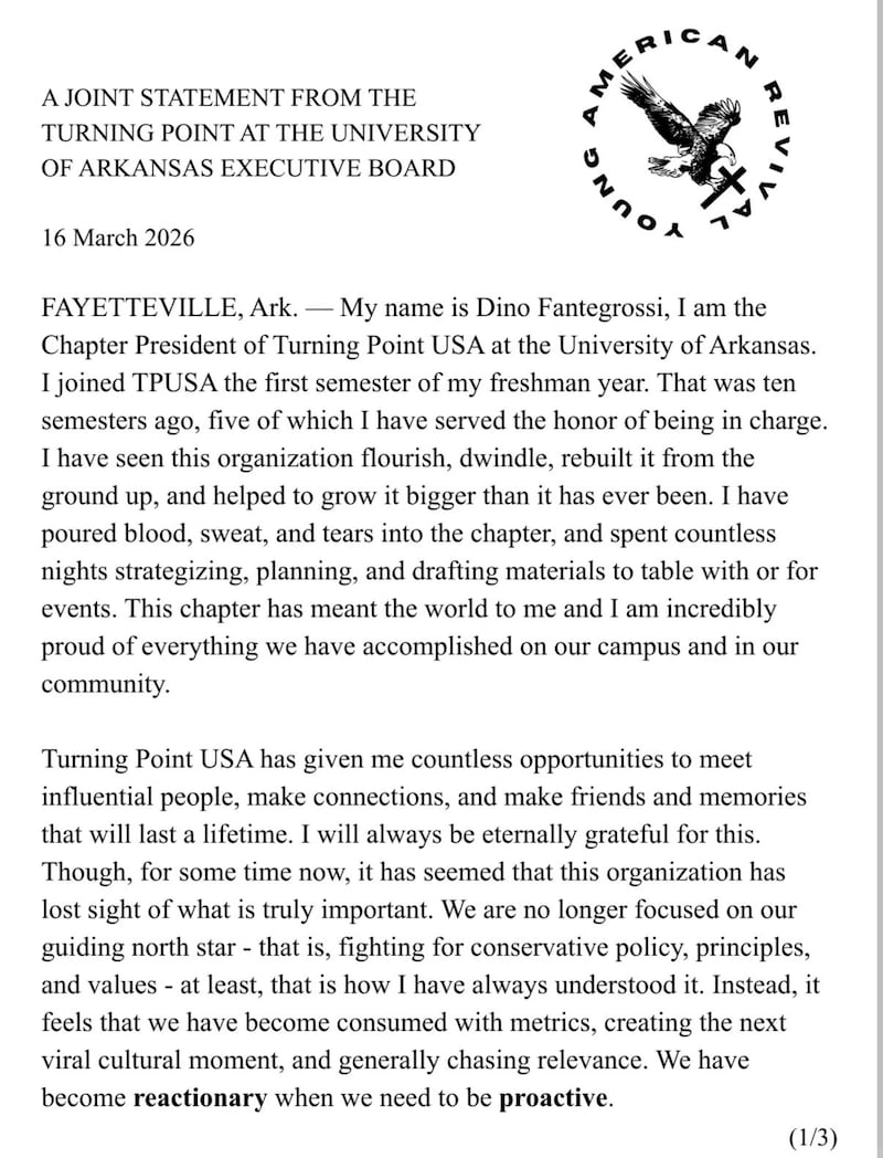 The letter came a week after the chapter met with Erika Kirk.