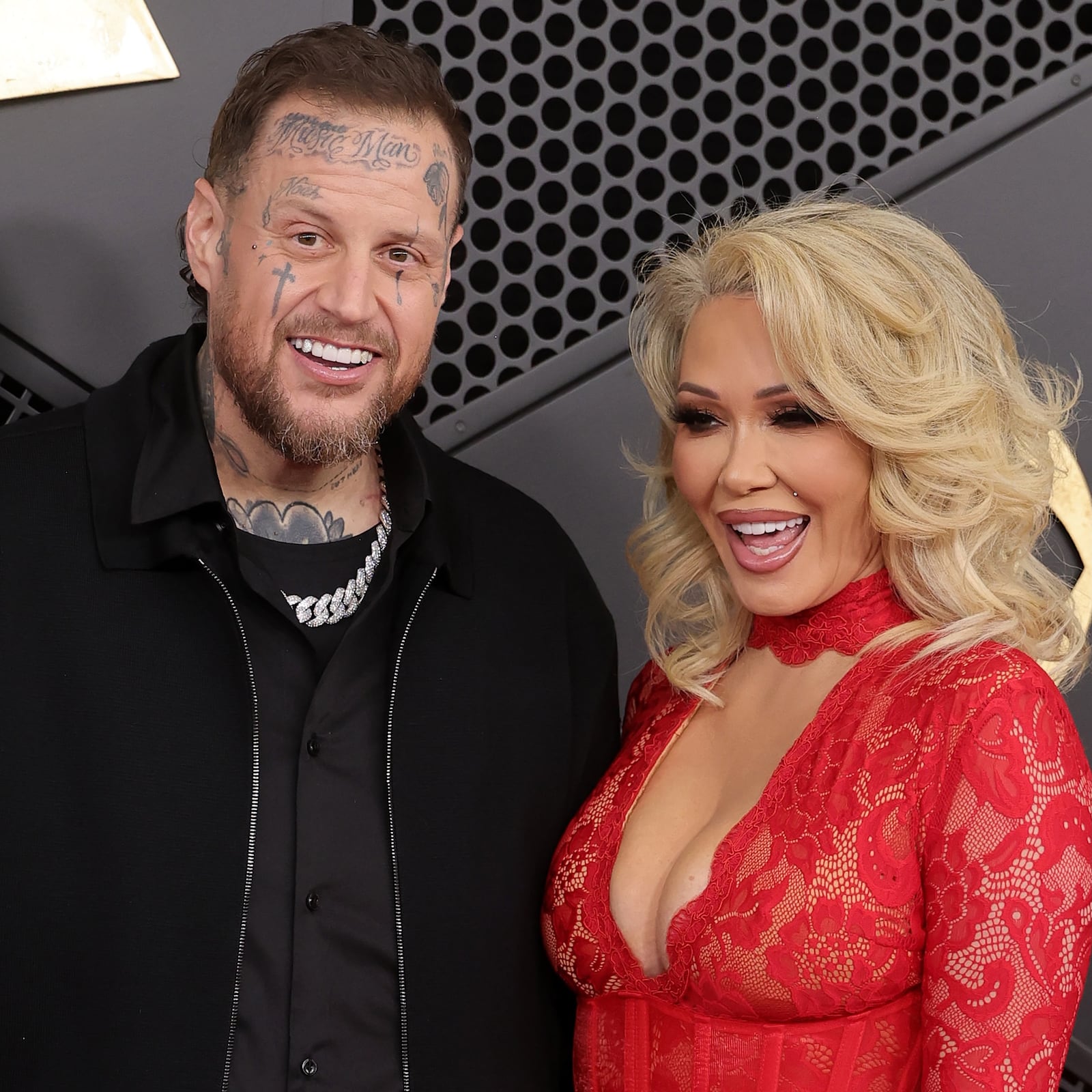 Jelly Roll and wife Bunnie Xo attend the 68th Grammy Awards on February 1, 2026, in Los Angeles, California.