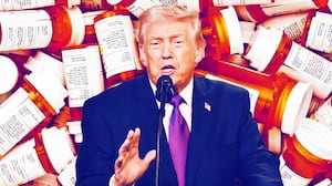 A photo illustration of Trump and prescription bottles.