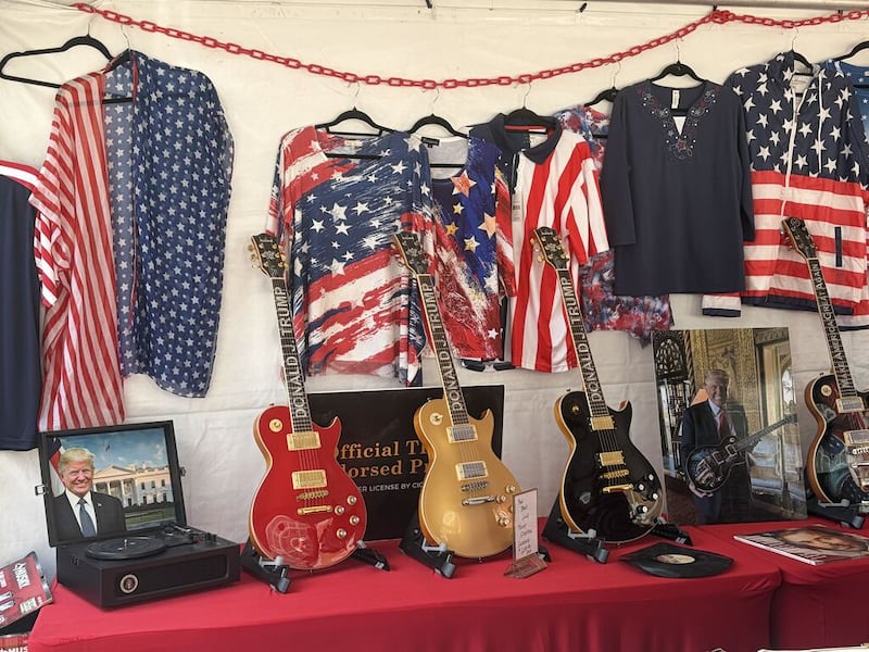 Merch for sale at the Republican midterm convention in Dallas.