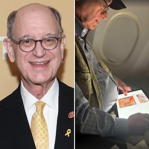 Brad Sherman at the Screen Actors Guild Awards and a photo of him looking at his iPad during a fligh.