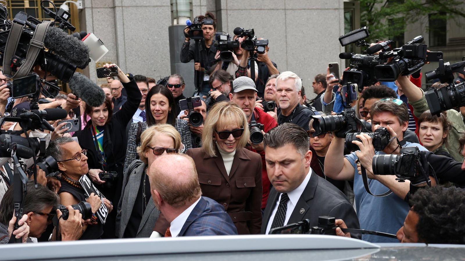 E. Jean Carroll exits the Manhattan Federal Court following the verdict in the civil rape accusation case against former U.S. President Donald Trump, in New York City, U.S., May 9, 2023.