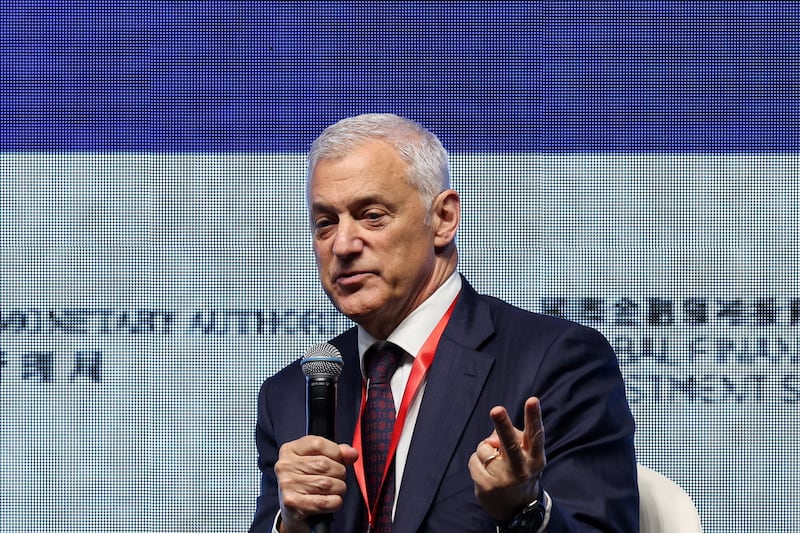 FILE PHOTO: Bill Winters, Group Chief Executive of Standard Chartered Bank, speaks at the Global Financial Leaders' Investment Summit, in Hong Kong, China, November 4, 2025.