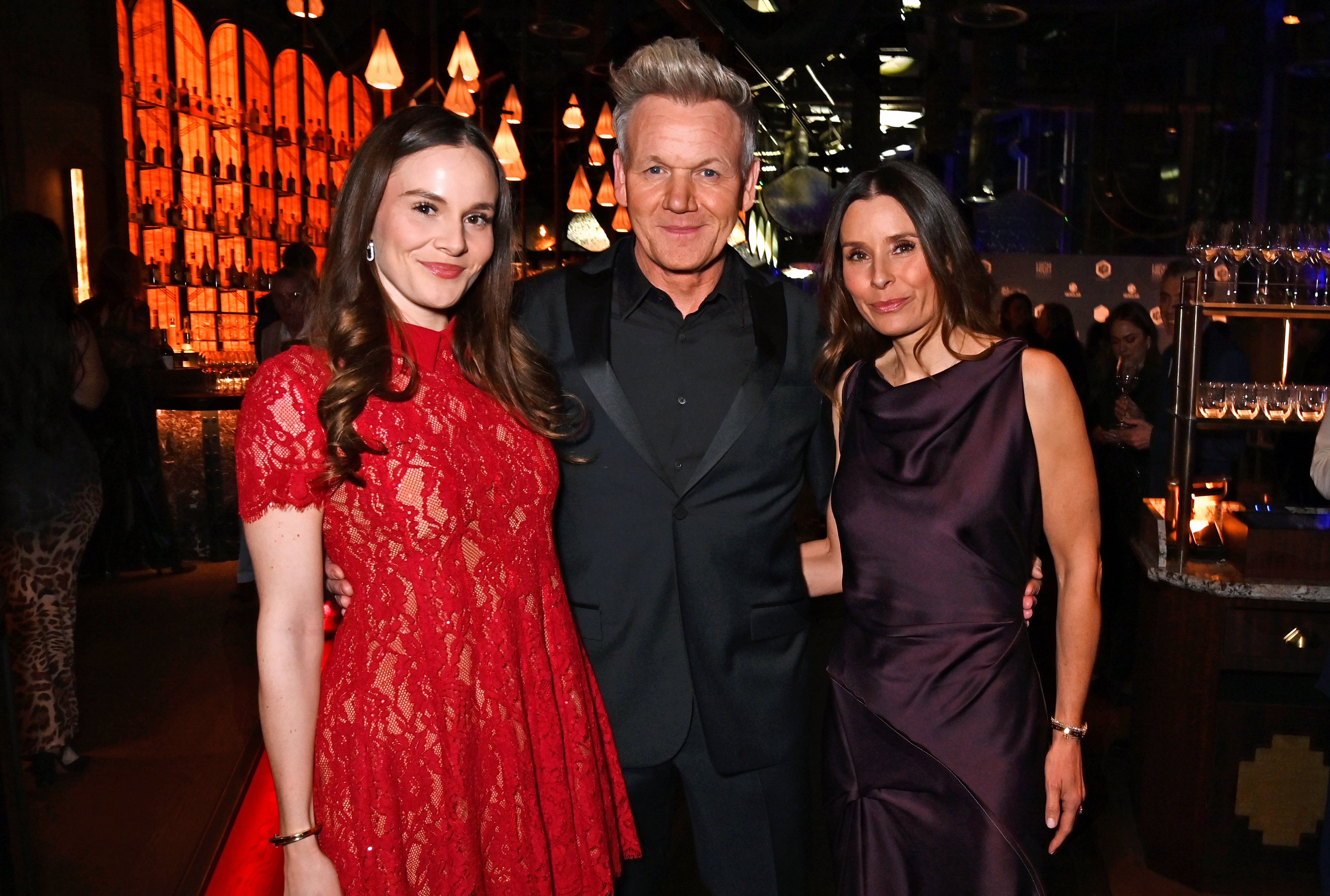 Holly Ramsay, Gordon Ramsay, and Tana Ramsay at the opening of Gordon Ramsay Restaurants' Lucky Cat in London, 2025.