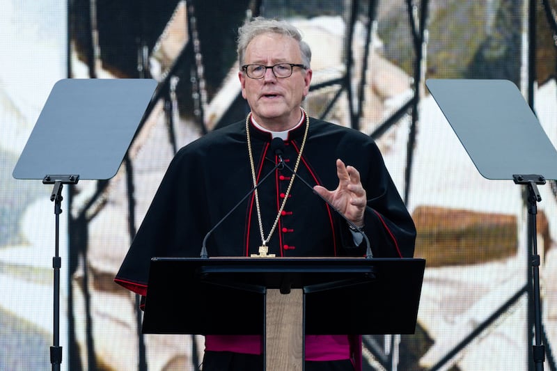 Bishop Robert Barron, bishop of the Diocese of Winona–Rochester, speaks during Rededicate 250: National Jubilee of Prayer, Praise & Thanksgiving on the National Mall in Washington, D.C., U.S., May 17, 2026.