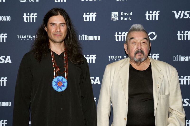 Meegwun Fairbrother and Graham Greene attend the premiere of "Seeds" during the 2024 Toronto International Film Festival at TIFF Lightbox on September 06, 2024 in Toronto, Ontario. (Photo by Shawn Goldberg/Getty Images)