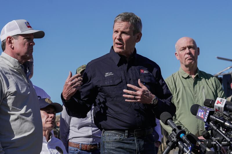 EAGLE PASS, TEXAS - FEBRUARY 4: Governor of Tennessee Bill Lee joins Texas Gov. Greg Abbott and fellow Governors for a press conference along the Rio Grande at the U.S.-Mexico border to discuss Operation Lone Star and border concerns on Sunday, February 4, 2024 in Eagle Pass, Texas. (Raquel Natalicchio/Houston Chronicle via Getty Images)