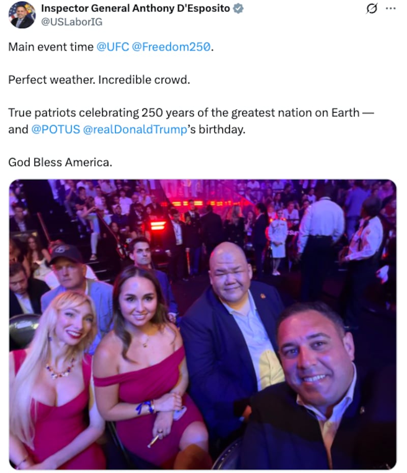 Inspector General Anthony D'Esposito's X post from Trump's Birthday