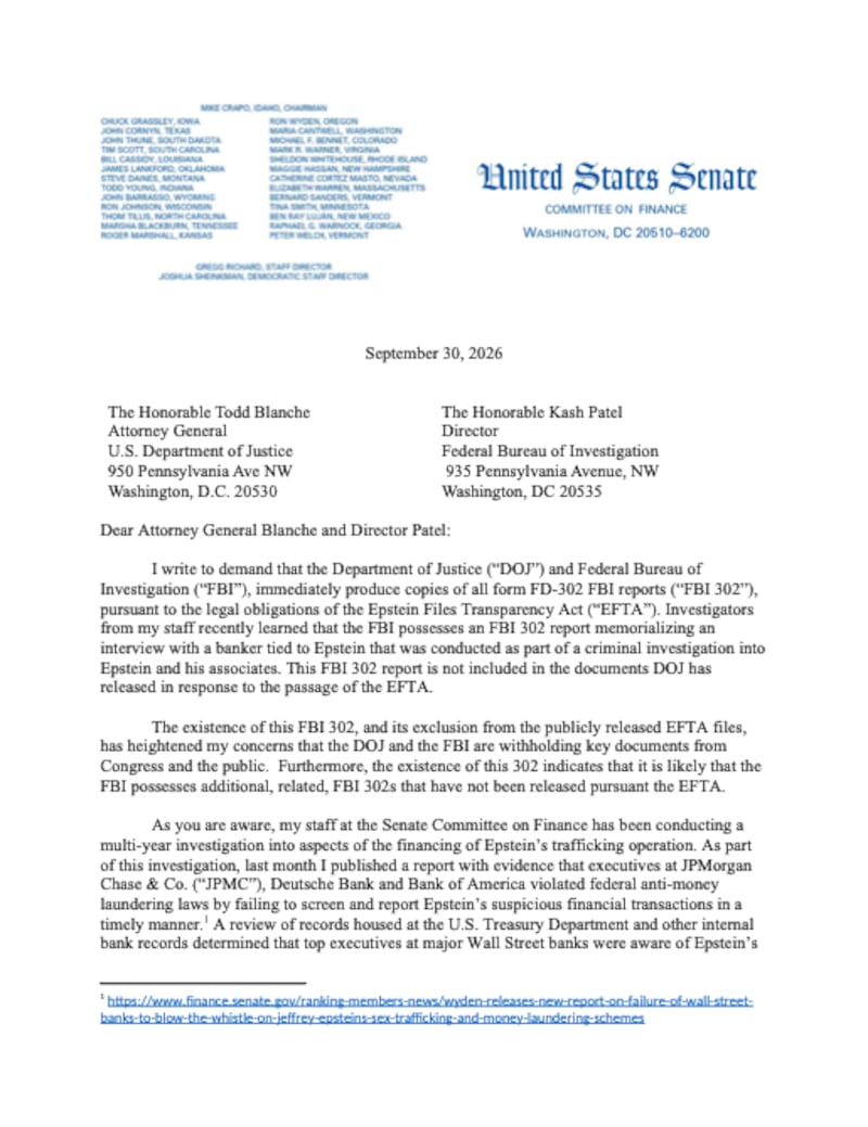 Wyden's letter to Blanche and Patel
