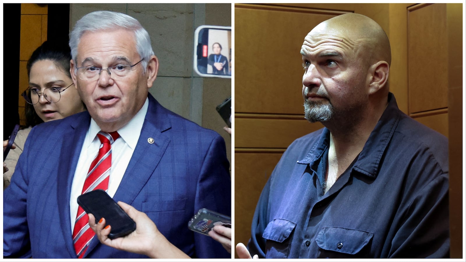 A composite image of Sens. Bob Menendez and John Fetterman