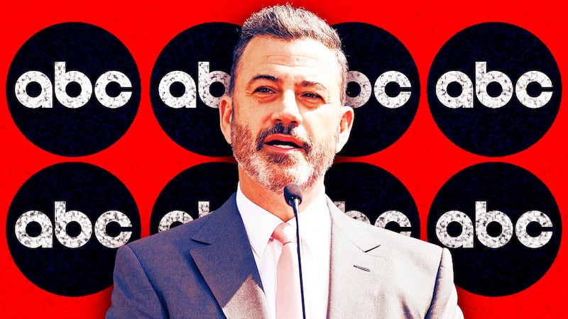 A photo illustration of Jimmy Kimmel and the ABC logos.