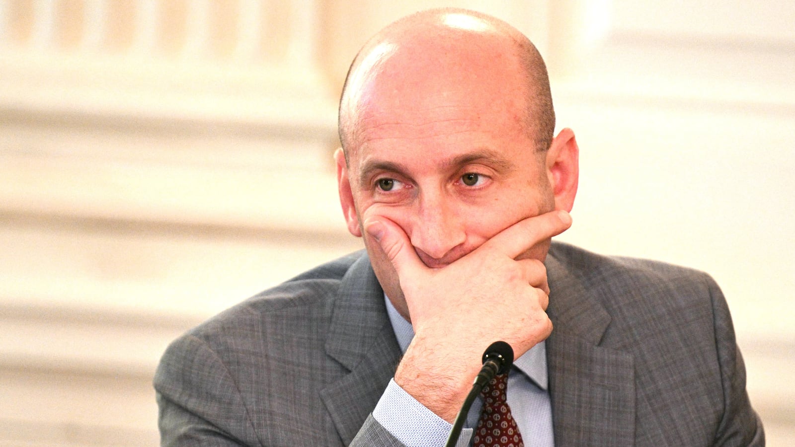 White House Deputy Chief of Staff Stephen Miller attends a roundtable about Antifa