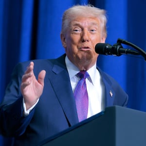 WASHINGTON, DC - FEBRUARY 19: U.S. President Donald Trump speaks during the inaugural meeting of the Board of Peace at the Donald J. Trump Institute of Peace on February 19, 2026 in Washington, DC. Assembled to raise money for the rebuilding and stabilization of Gaza, Trump's Board of Peace was formally established on the sidelines of World Economic Forum in January of 2026. (Photo by Chip Somodevilla/Getty Images)