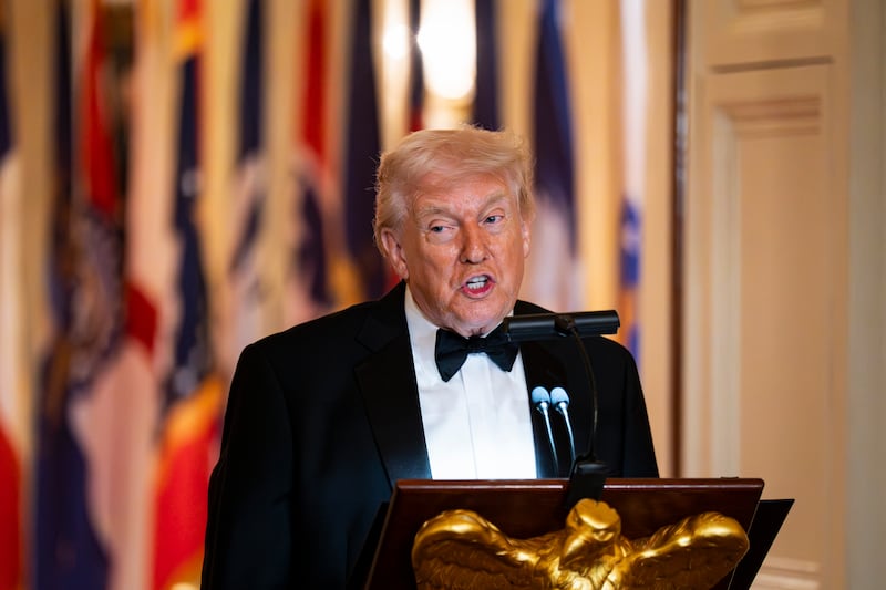 President Donald Trump, pictured on February 21, went on a posting rampage on Truth Social early Monday about the Supreme Court striking down his widespread tariffs and lobbed threats at countries looking to take advantage of the decision.