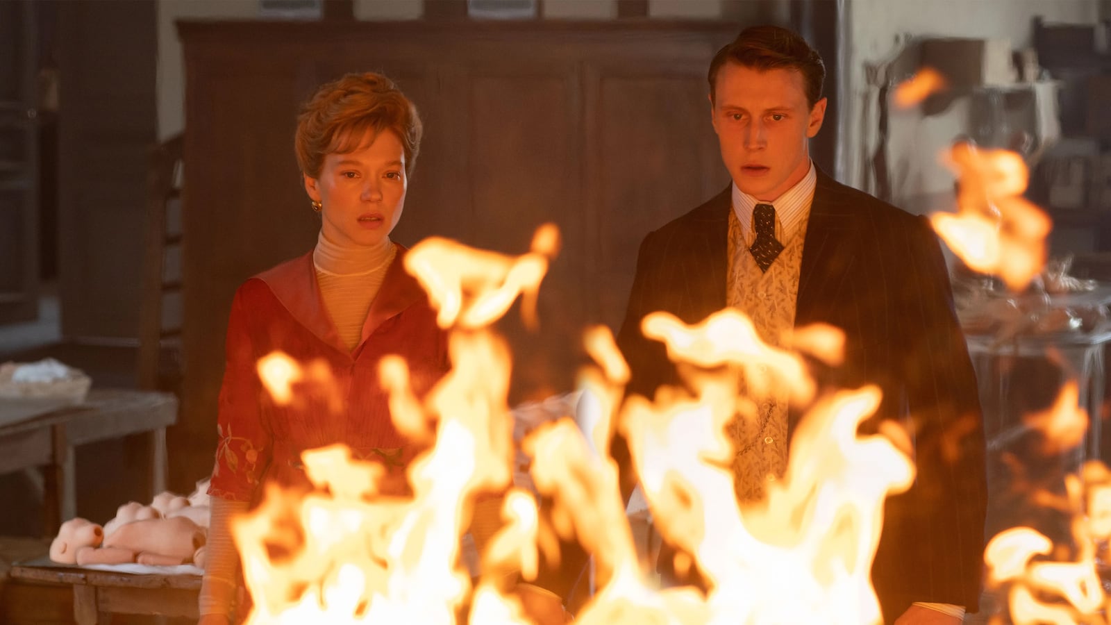 Léa Seydoux and George MacKay in The Beast movie.