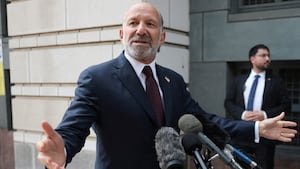 U.S. Secretary of Commerce Howard Lutnick speaks to the media outside the U.S. District Courthouse ahead of a hearing on a new legal challenge that seeks to block U.S. President Donald ‌Trump's name from being inscribed on the John F. Kennedy Center for the Performing Arts, in Washington, D.C., U.S., August 27, 2026. REUTERS/Evelyn Hockstein