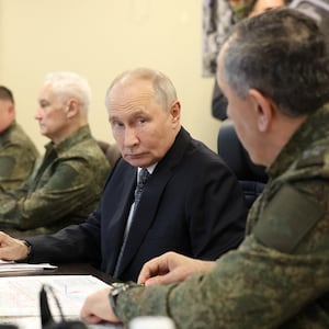 Russian President Vladimir Putin observes the Centre-2026 military exercises at the Chebarkul range in Chelyabinsk Region, Russia October 2, 2026.