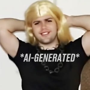 AI-generated image of JD Vance smiling in a  blonde wig.