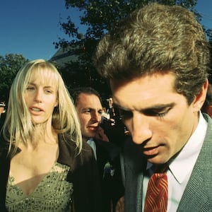 Actor Daryl Hannah with former boyfriend John F. Kennedy Jr. (1960 - 1999) at Edward Kennedy Jr.'s wedding on Block Island, Rhode Island, 10/10/93.