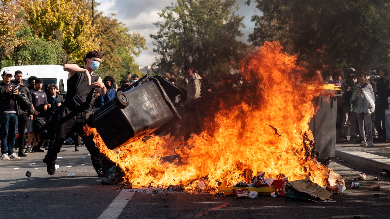 Students take part in the blockade of Lycee Le Corbusier as part of a nationwide mobilization calling for improved learning conditions and additional resources for schools, in Aubervilliers, Seine-Saint-Denis, France, on October 1, 2026.