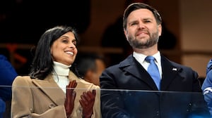 JD Vance, Vice President of the United States, with his wife Usha (left) during the Opening Ceremony for the Milano Cortina 2026 Winter Olympics, San Siro, Milan. Picture date: Friday February 6, 2026. (Photo by Peter Kneffel/POOL/PA Images via Getty Images)