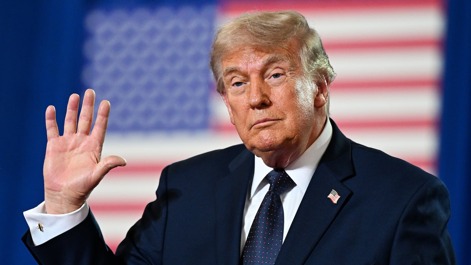 SUFFERN, NEW YORK - MAY 22: U.S. President Donald Trump dances on stage after delivering remarks during a campaign and economic policy event in the Eugene Levy Fieldhouse at SUNY Rockland Community College on May 22, 2026 in Suffern, New York. Trump traveled to the Hudson Valley to help bolster the campaign of Rep. Mike Lawler (R-NY) as he seeks reelection in what is expected to be one of the nation’s most closely watched House races this November. (Photo by Roberto Schmidt/Getty Images)
