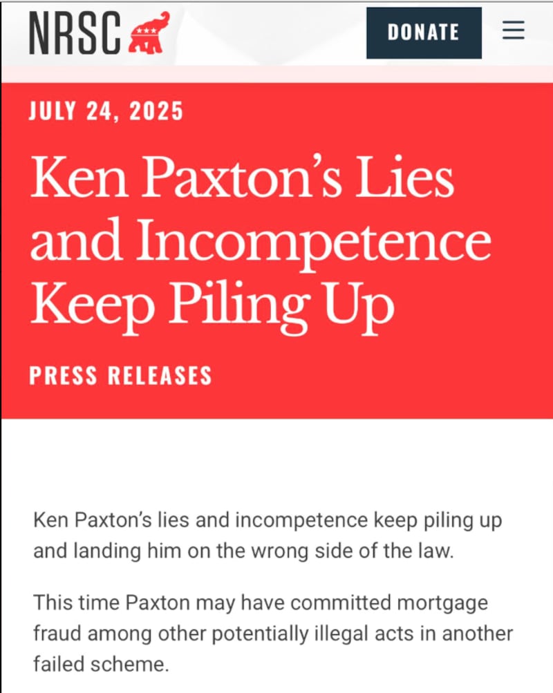 A NRSC press release attacking Paxton that is no longer available on their website.