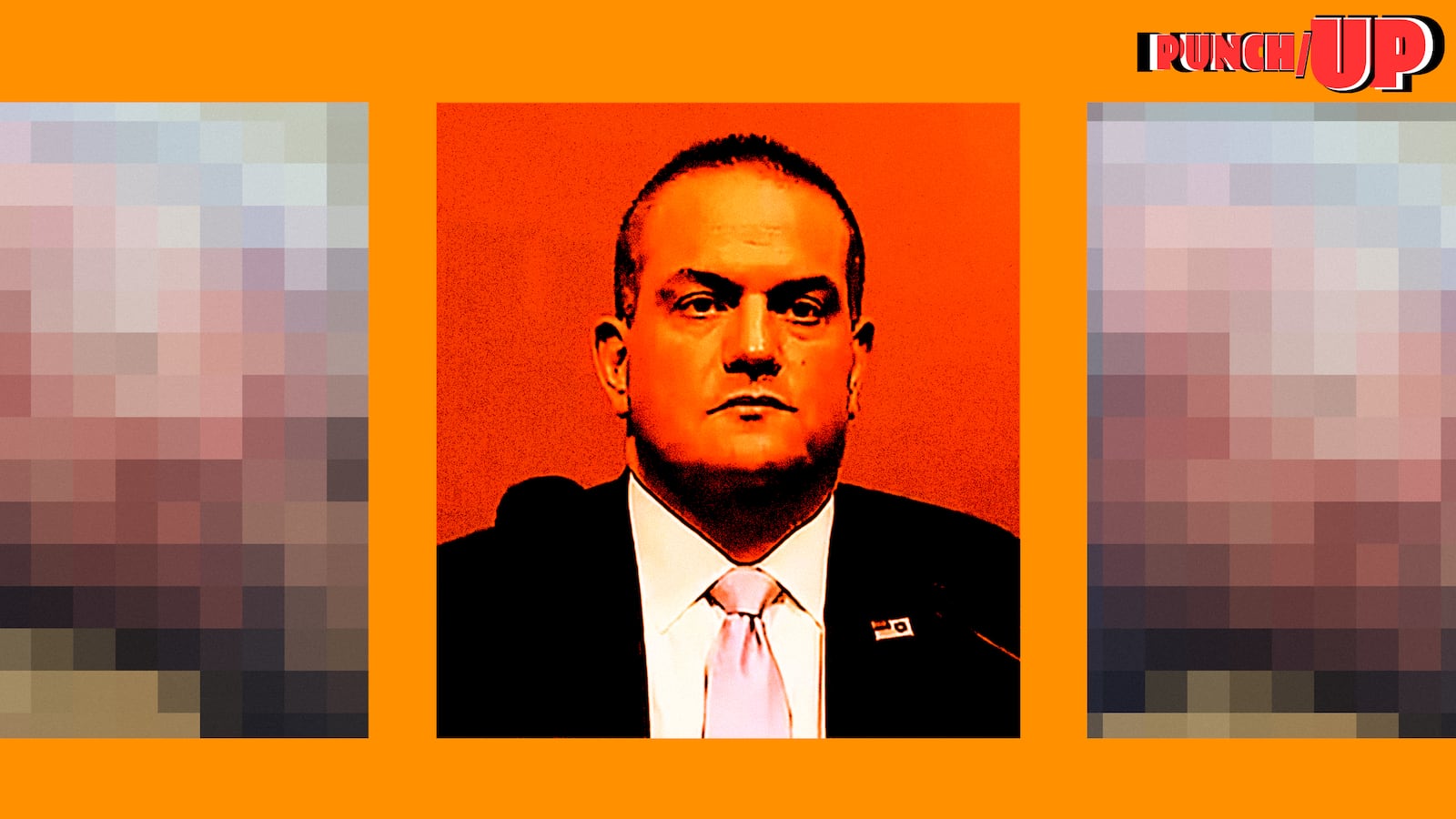 A photo illo illustration of then-senior medical officer of operations, Dr. Alexander Eastman before a House Homeland Security Subcommittee in Washington, D.C., in 2020 for PunchUp.