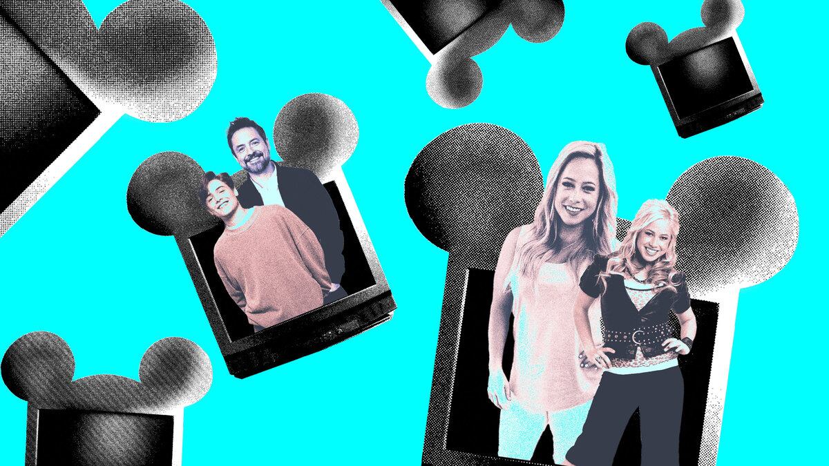 A photo illustration of Will Friedle and Sabrina Bryant in TV’s with Disney ears on them.