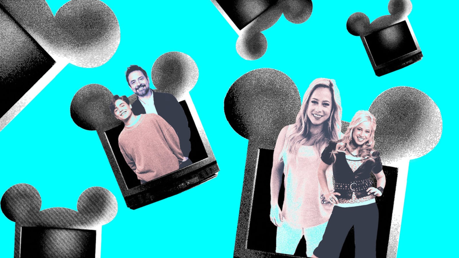 A photo illustration of Will Friedle and Sabrina Bryant in TV’s with Disney ears on them.