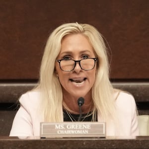 US Representative Marjorie Taylor Greene (R-GA) speaks during a hearing on trans people in women's sports on Capitol Hill in Washington, DC, on May 7, 2025.