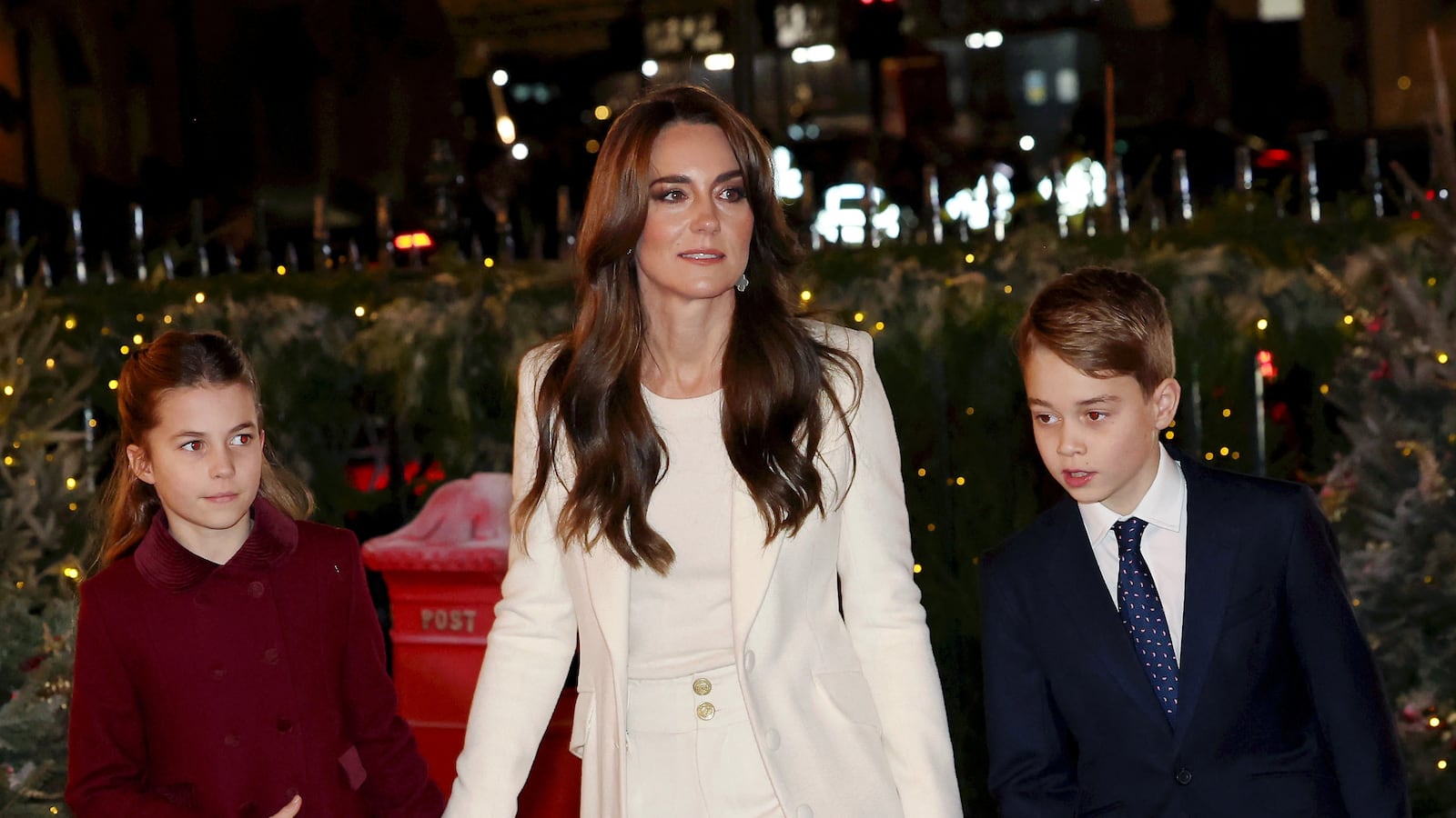 Princess Charlotte of Wales, Catherine, Princess of Wales and Prince George of Wales on December 08, 2023