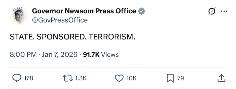 Newsom called the ICE officer's fatal shooting of a woman in Minnesota "state sponsored terrorism."