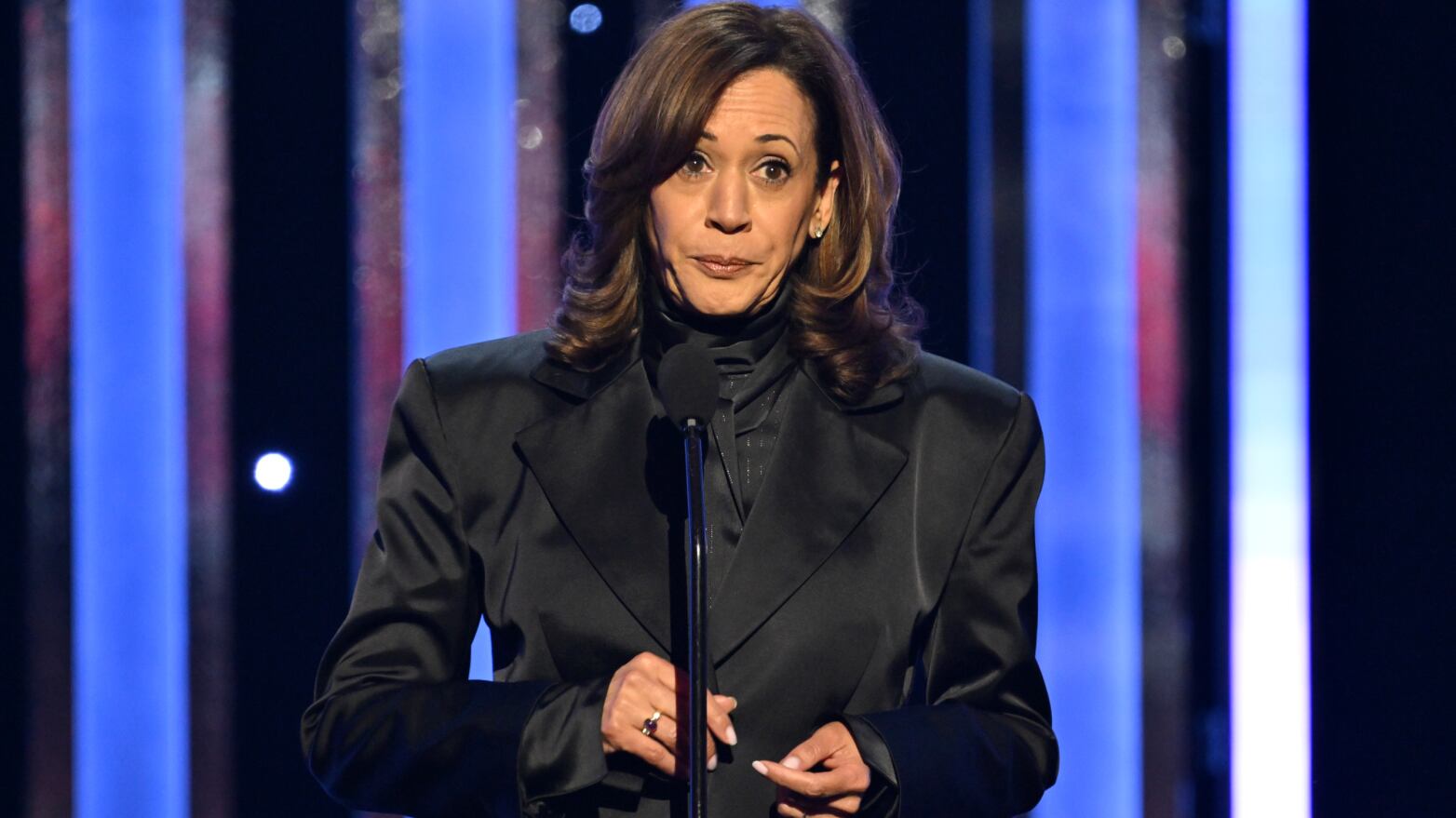 PASADENA, CALIFORNIA - FEBRUARY 22: Former Vice President Kamala Harris accepts the Chairman's Award onstage during the 56th NAACP Image Awards at Pasadena Civic Auditorium on February 22, 2025 in Pasadena, California. (Photo by Paras Griffin/Getty Images for BET)